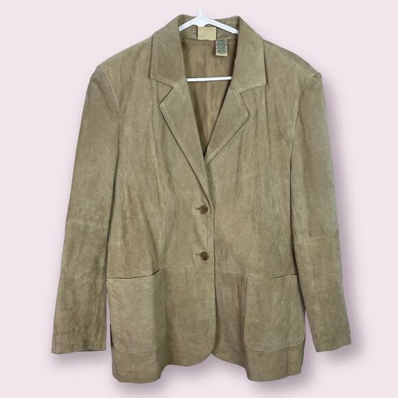 Vintage Tan Genuine Leather 90s Oversized Polished Preppy Trench Coat Size XL - Picture 1 of 5